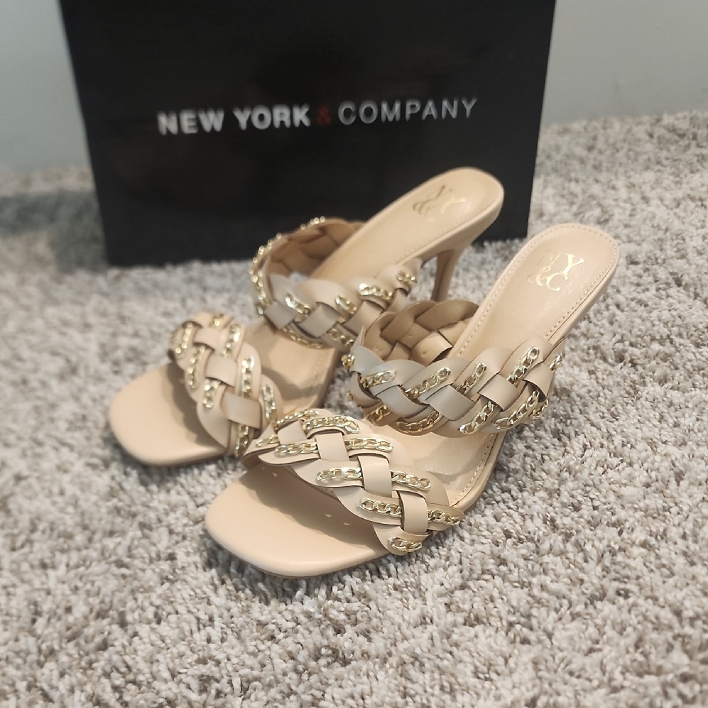 New York & Company Cream and Gold Heeled Sandals